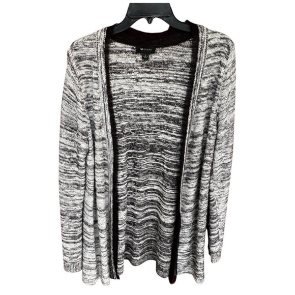 AB Studio Women Size Large White And Black Sweater Cardigan Raw Hem Open Front - Picture 1 of 8